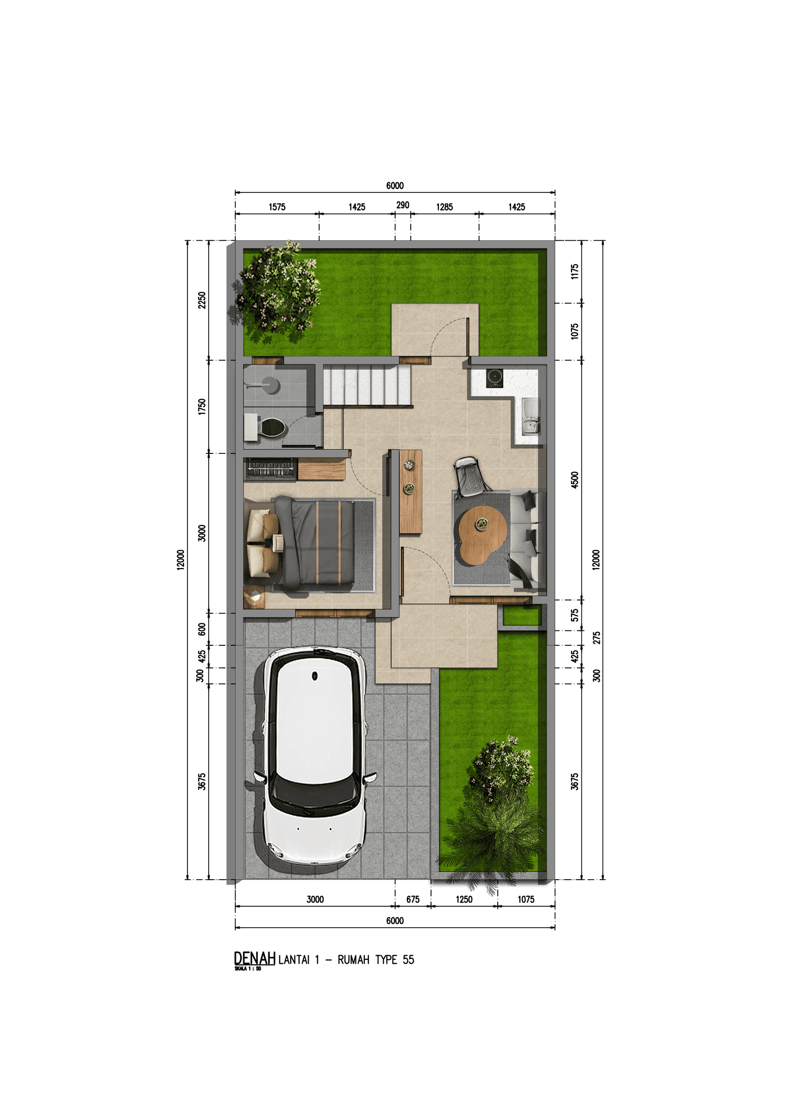 Denah type 55 lt 1